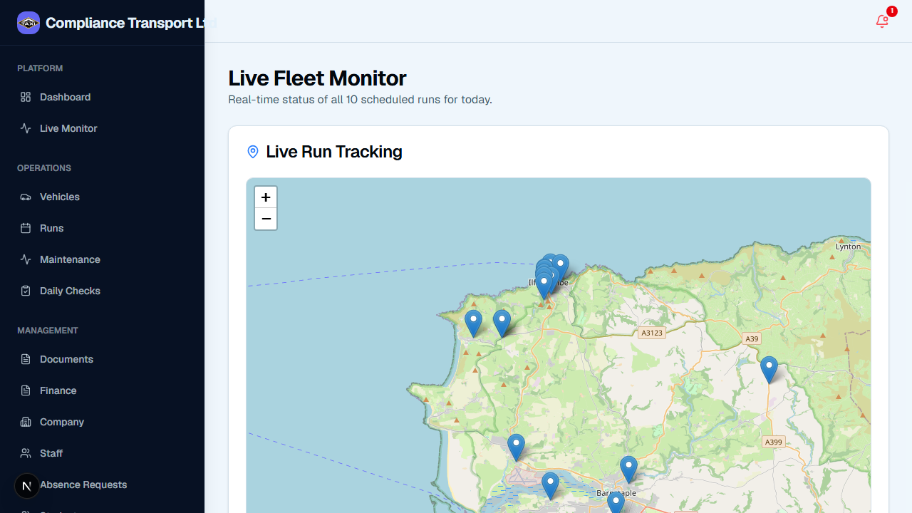 Council tracking live transport routes and attendance on a digital display